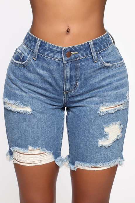 This Time Around Bermuda Shorts - Medium Blue Wash
