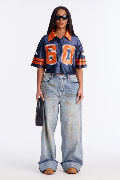 NFL Denver Broncos Cropped Shirt - Navy/combo