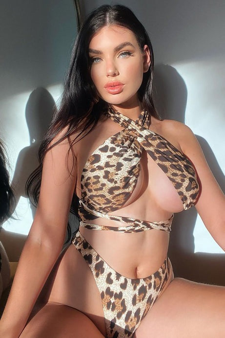 Pool Side Bae Wrapped Two Piece Swimsuit - Brown/combo
