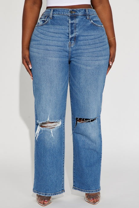 Cut Above The Rest Ripped Straight Leg Jeans - Medium Wash