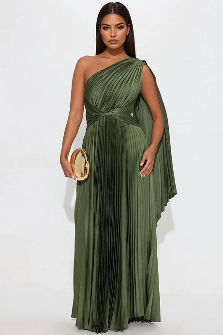 Athena Pleated Maxi Dress - Olive