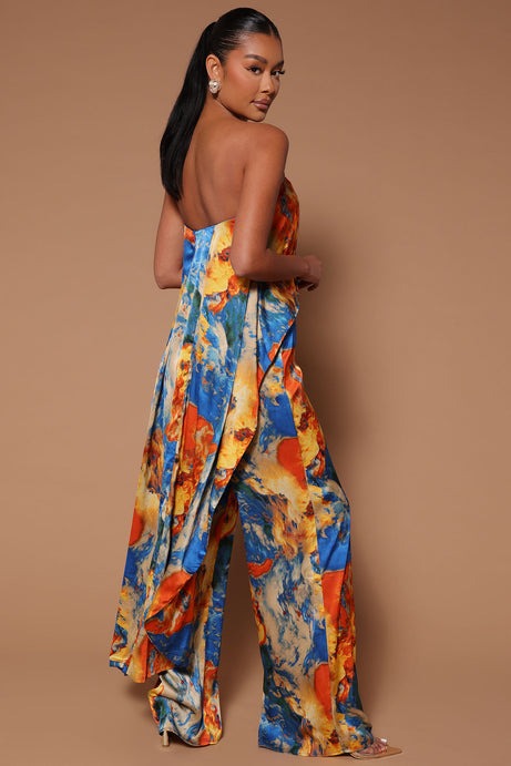 Eva High Low Satin Top - Royal/combo