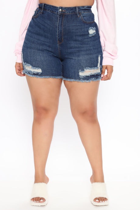 Another Day In Paradise High Rise Shorts - Dark Denim