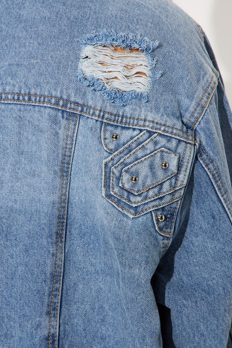 Big Impact Studded Denim Jacket - Light Wash