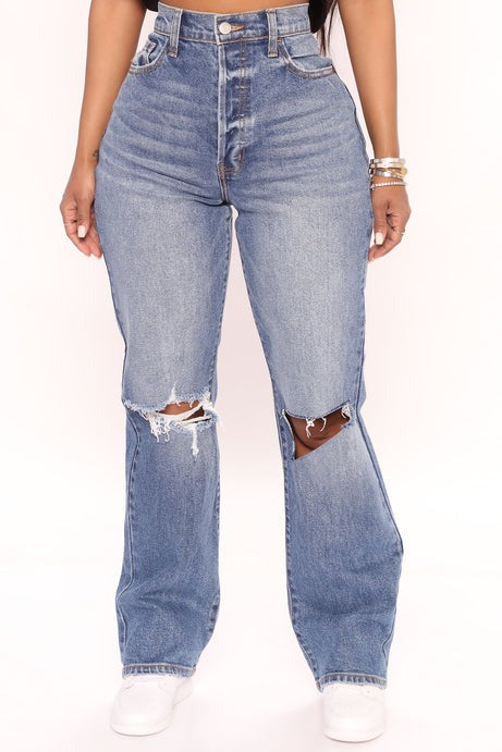Cut Above The Rest Ripped Straight Leg Jeans - Medium Wash