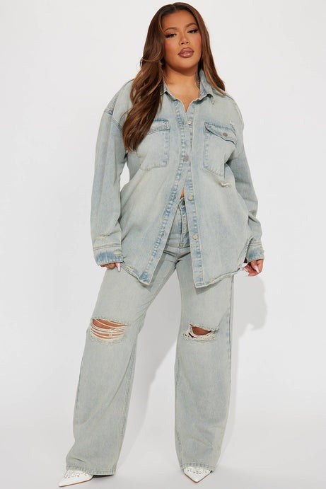 Far Away Tinted Non Stretch Straight Leg Jeans - Light Wash