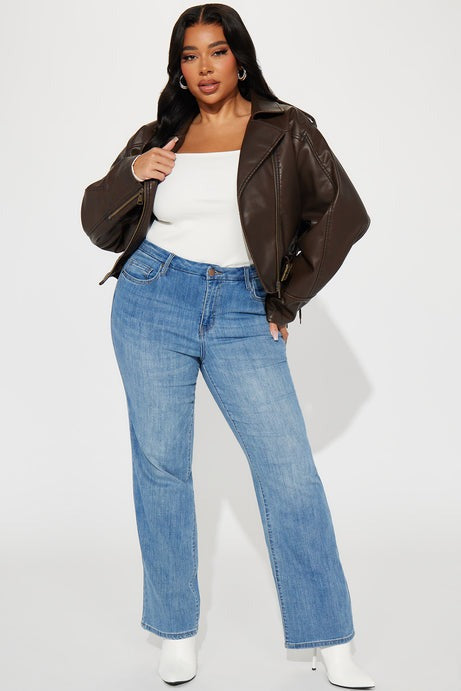 Check The Deets Faux Leather Moto Jacket - Brown