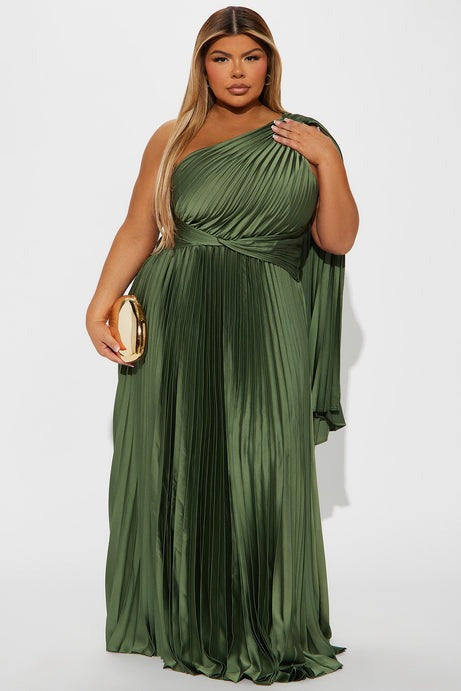 Athena Pleated Maxi Dress - Olive