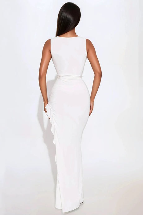 Selena Ruffle Cut Out Maxi Dress - White