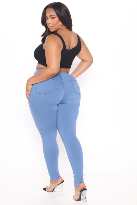 Super High Waist Denim Skinnies - Medium Blue