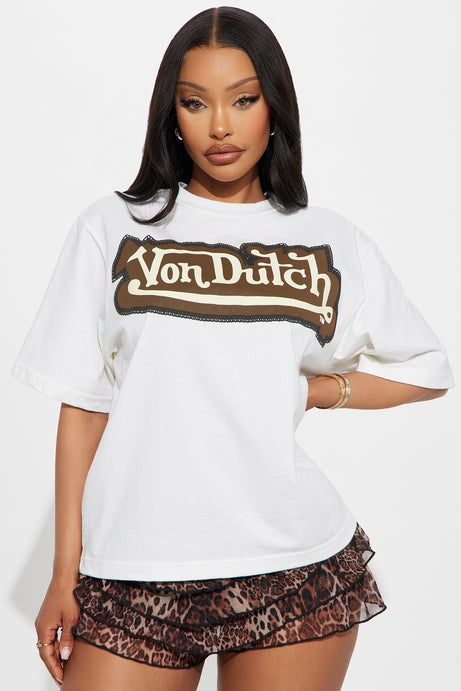 Von Dutch Embroidery Oversized Tee - Cream
