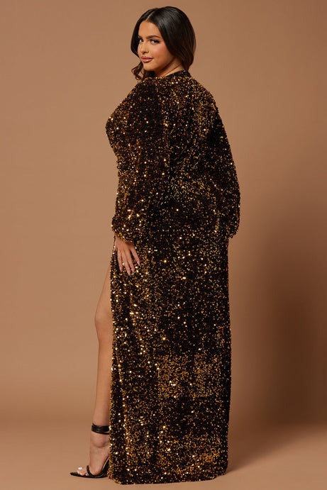 Amara Sequin Gown - Black/Gold