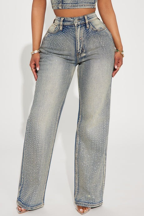 Chasing A Dream Embellished Stretch Straight Leg Jeans - Vintage Wash