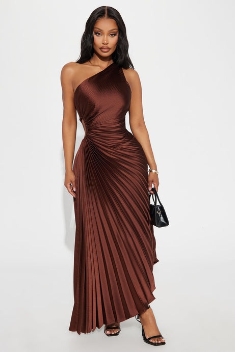 Belle Satin Maxi Dress - Chocolate