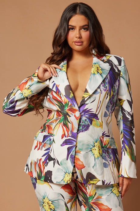 Liliana Floral Blazer Suit Set - White/combo