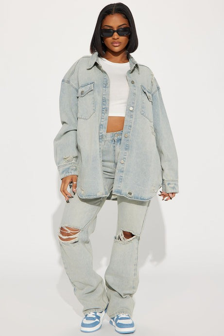 Far Away Tinted Non Stretch Straight Leg Jeans - Light Wash