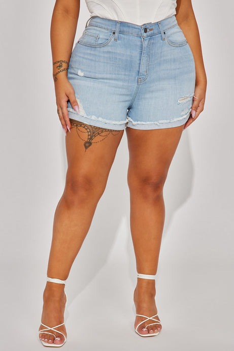 Keep It Tight Lux Stretch Denim Shorts - Light Wash