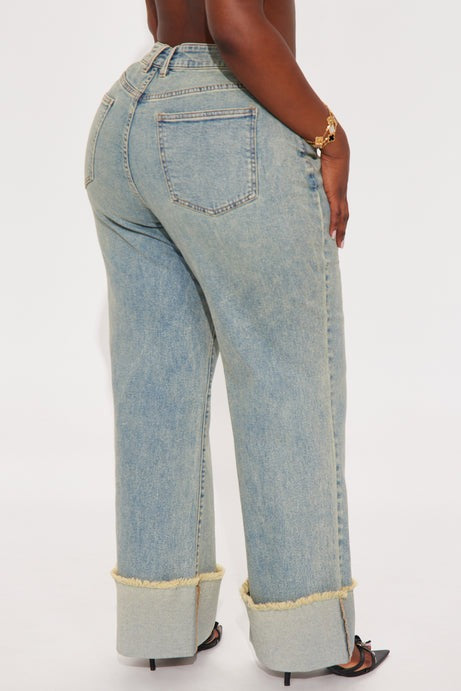 All The While Cuffed Wide Leg Jeans - Vintage Wash