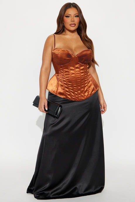 Snatched In Satin Corset Top - Brown