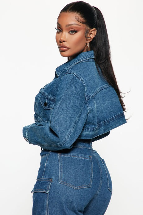 Cora Super Cropped Denim Jacket - Medium Wash