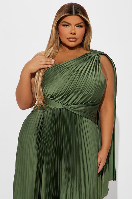 Athena Pleated Maxi Dress - Olive