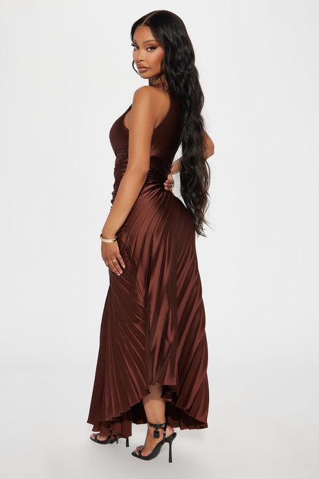 Belle Satin Maxi Dress - Chocolate