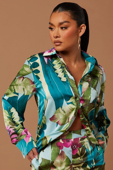 Kyoto Satin Pant Set - Green/combo