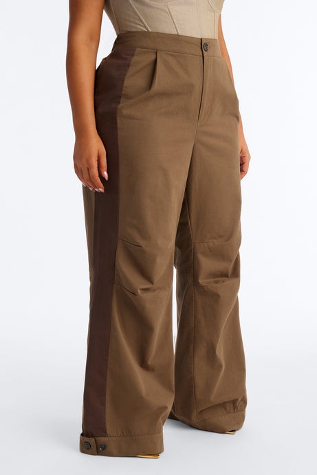 Zuri Mid Rise Colorblock Wide Leg Pant 32â3 - Olive/combo