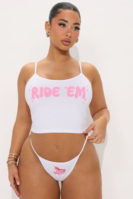 A Ride You Won't Survive Cami And Panty Set - White/Pink