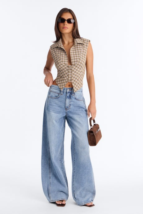 Sharni Plaid Sleeveless Top - Yellow/combo