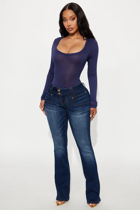 Marlene Scoop Neck Long Sleeve Bodysuit - Navy