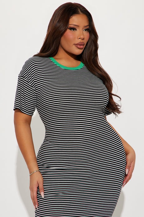 Miranda Maxi T-Shirt Dress - Black/White