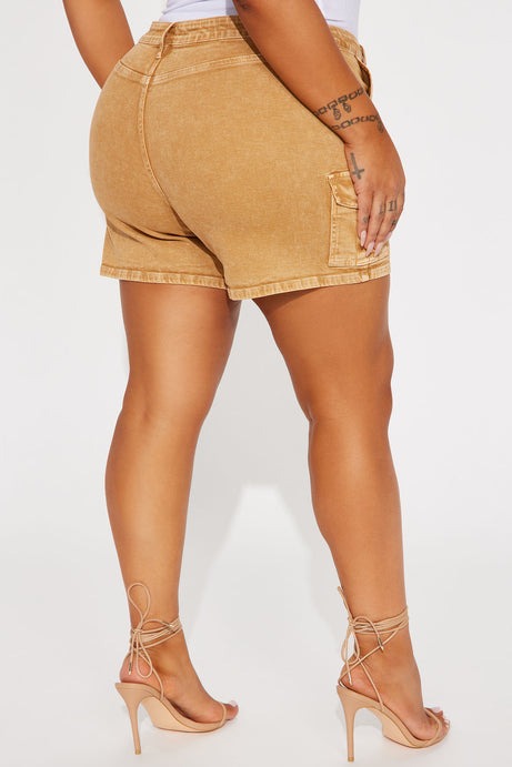 Do You Dare Stretch Denim Cargo Shorts - Tan