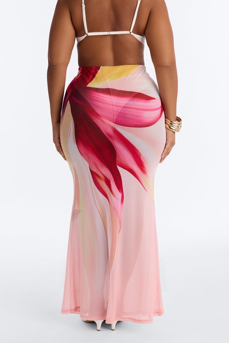 Soleil Sheer Floral Mesh Maxi Skirt - Pink/combo