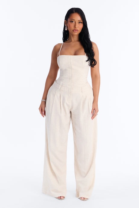 Amara Linen Wide Leg Jumpsuit - Oatmeal