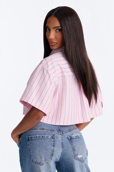 Aubrey Cropped Button Up Shirt - Pink/combo