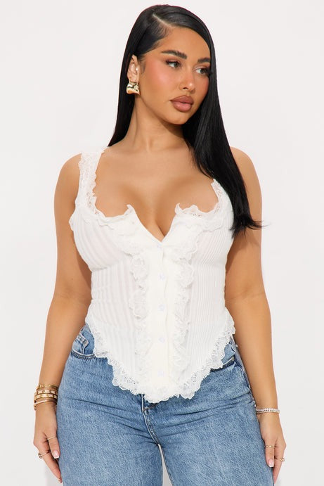 Emilia Lace Trim Tank - White