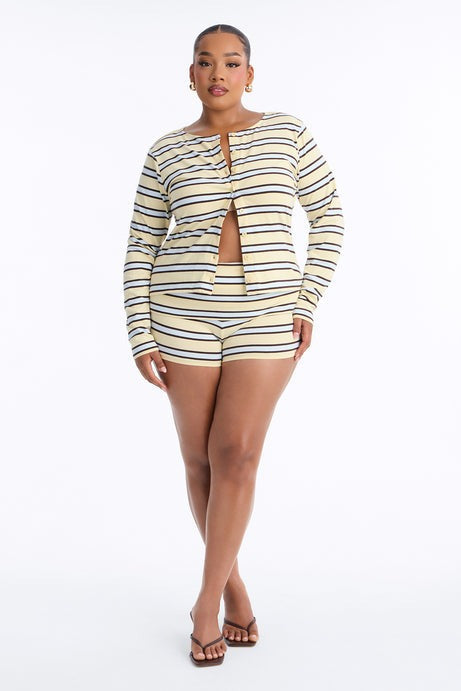 Mina Striped Button Up Knit Top - Yellow/combo