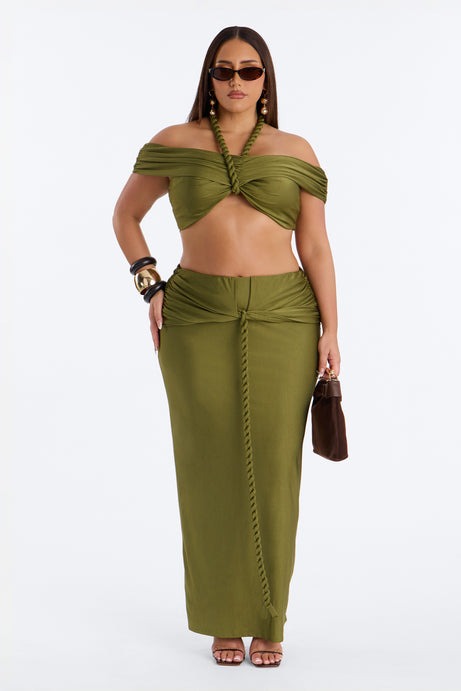 Eve Halter Maxi Skirt Set - Olive