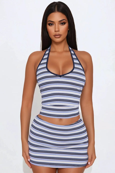 Lia Stripe Skort Set - Blue/combo