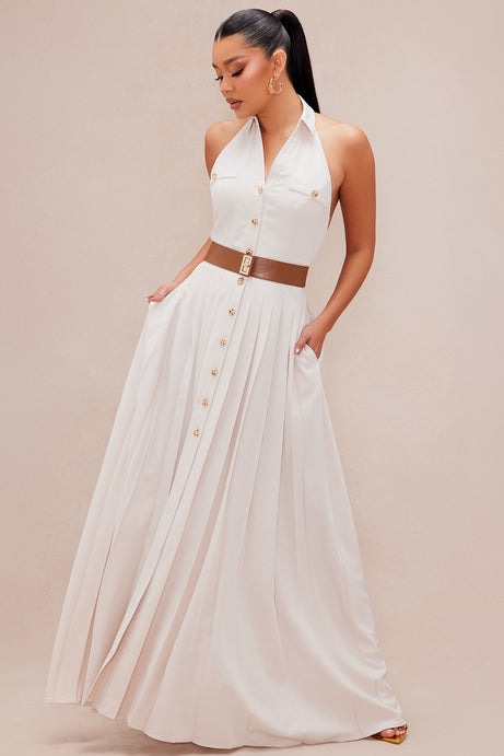 Maya Pleated Maxi Dress - Beige