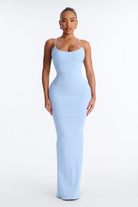 Scarlett Snatched Clear Strap Maxi Dress - Light Blue