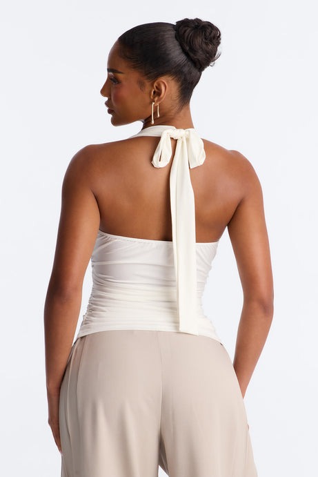 Don't Overthink Ruched Halter Top - White