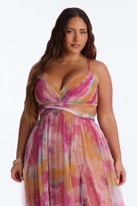 Painting Me Pretty Chiffon Gown - Orange/combo