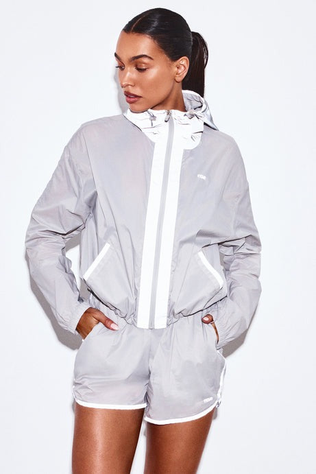 Reflective Lightweight Hooded Running Jacket - Grey/Silver