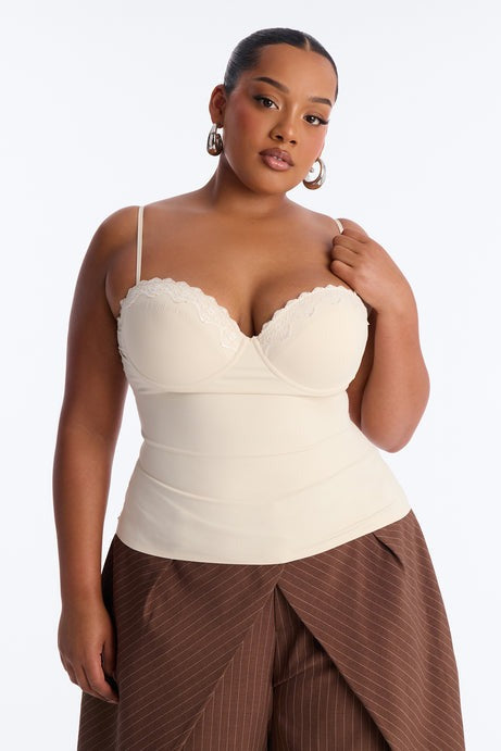 Luminous Love Padded Sweetheart Neck Tank Top - Cream