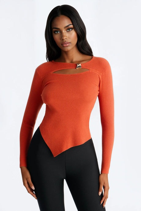 Pumpkin Spice Hardware Sweater Top - Rust