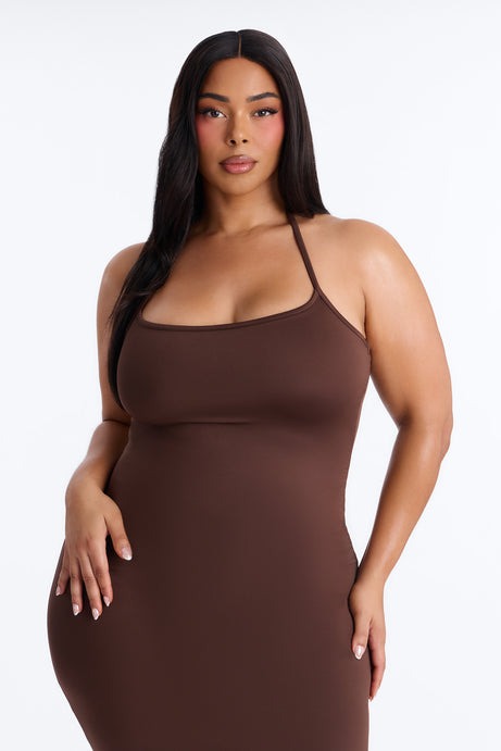 Contour Double Lined Halter Maxi Dress - Chocolate