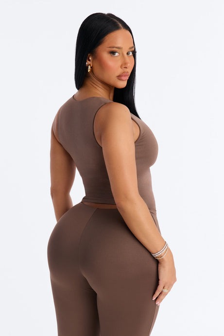 Seamless Smooth Double Lined U Neck Tank Top - Brown