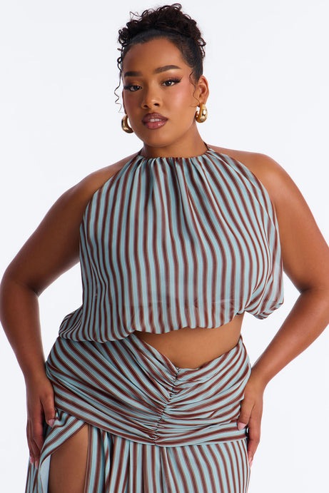 Marina Halter Striped Skirt Set - Brown/combo